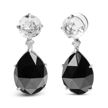 18K White Gold 1/5 Cttw Diamond with Round White Topaz and 20x15mm Pear Cut Black Onyx Gemstone Dangle Earring (G-H Color, SI1-SI2 Clarity) - 0