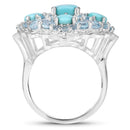6.18 Carat Genuine Turquoise and Blue Topaz .925 Sterling Silver Ring-2