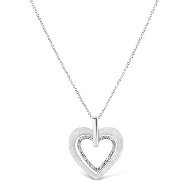.925 Sterling Silver Prong-Set Diamond Accent Double Heart 18" Pendant Necklace (I-J Color, I1-I2 Clarity) - 0