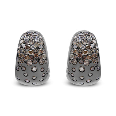 Black Rhodium over 18K White Gold 2 1/4 Cttw Prong and Bezel Set White and Brown Diamond Huggy Hoop Earring (F-G/Brown Color, VS1-VS2 Clarity) - 0