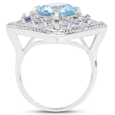 4.24 Carat Genuine Blue Topaz and Tanzanite .925 Sterling Silver Ring - 0