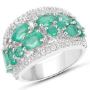 3.27 Carat Genuine Emerald and White Zircon .925 Sterling Silver Ring-1