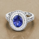 2.94 Carat Genuine Tanzanite and White Diamond 14K White Gold Ring-2