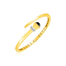 14k Yellow Gold Crossover Style Hinged Bangle Bracelet with Onyx and Diamonds-1