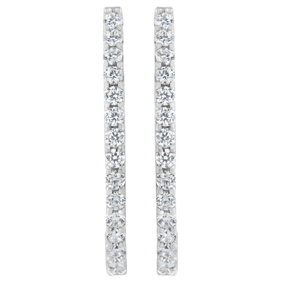 14K White Gold 2.0 Cttw Round Brilliant Cut Diamond Oblong Hinged Leverback Hoop Earrings (I-J Color, I1-I2 Clarity)
