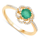 0.55 Carat Genuine Zambian Emerald and White Diamond 14K Yellow Gold Ring-2