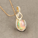 0.56 Carat Genuine Ethiopian Opal and White Diamond 14K Yellow Gold Pendant-3