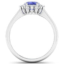 1.92 Carat Genuine Tanzanite and White Diamond 14K White Gold Ring-2