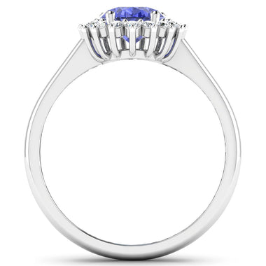 1.92 Carat Genuine Tanzanite and White Diamond 14K White Gold Ring - 0