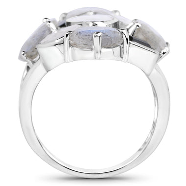10.30 Carat Genuine White Rainbow Moonstone, Labradorite And Black Onyx .925 Sterling Silver Ring - 0