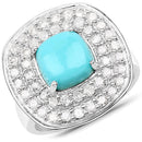 2.80 Carat Genuine Turquoise and White Diamond .925 Sterling Silver Ring-1