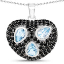 3.52 Carat Genuine Blue Topaz and Black Spinel .925 Sterling Silver Pendant-1