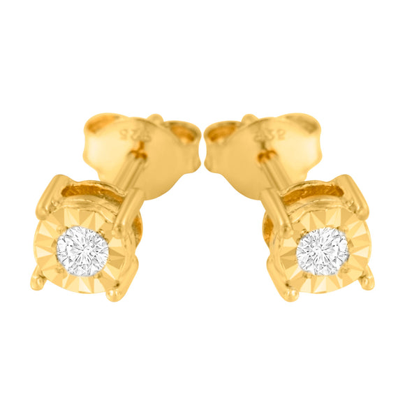 10K Yellow Gold Plated .925 Sterling Silver 1/10 Cttw Round Brilliant-Cut Diamond Miracle-Set Stud Earrings (J-K Color, I3 Clarity)