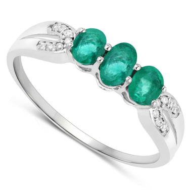 0.53 Carat Genuine Zambian Emerald and White Diamond 14K White Gold Ring - 0