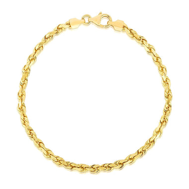 4.0mm 14k Yellow Gold Solid Diamond Cut Rope Bracelet - 0