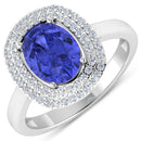 2.02 Carat Genuine Tanzanite and White Diamond 14K White Gold Ring-1