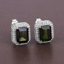 3.57 Carat Genuine Green Tourmaline and White Diamond 14K White Gold Earrings-4