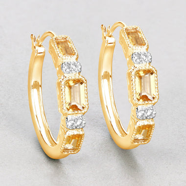 2.88 Carat Genuine Citrine and White Topaz .925 Sterling Silver Earrings - 0