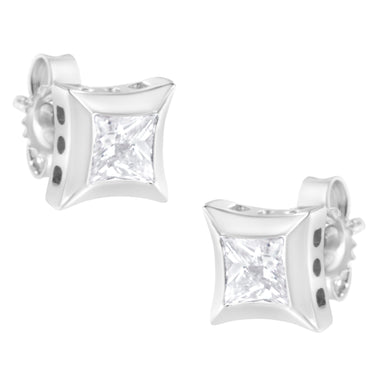 10K White Gold 1/2 Cttw Invisible Set Princess-Cut Diamond Stud Earrings (H-I Color, SI2-I1 Clarity)