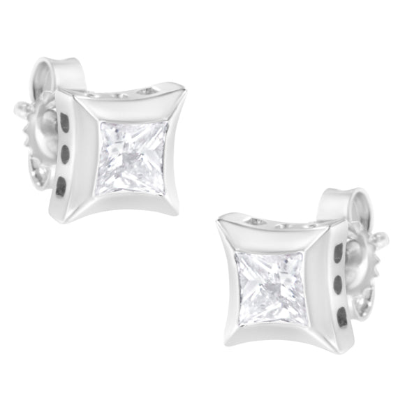 10K White Gold 1/2 Cttw Invisible Set Princess-Cut Diamond Stud Earrings (H-I Color, SI2-I1 Clarity)