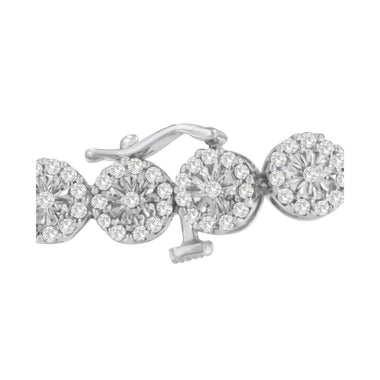 14K White Gold 2.00 Cttw Diamond Halo Link Tennis Bracelet (H-I Color, I1-I2 Clarity) - 7" Inches - 0