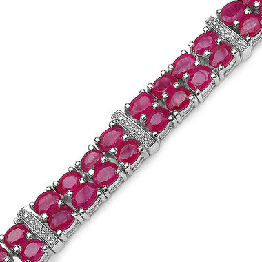 16.77 Carat Genuine Glass Filled Ruby & White Topaz .925 Sterling Silver Bracelet - 0