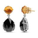 18K White and Yellow Gold 1/5 Cttw Diamond with Round Yellow Citrine and 20x15mm Pear Cut Black Onyx Gemstone Dangle Earring (G-H Color, SI1-SI2 Clarity)-3