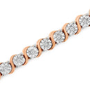 14K Rose Gold Plated .925 Sterling Silver 1/4 Cttw Diamond Round Miracle Plate and "S" Link Tennis Bracelet (I-J Color, I2- I3 Clarity) - 7"-5