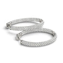 14k White Gold Diamond Hoop Double Sided Three Row Earrings (2 cttw)-3