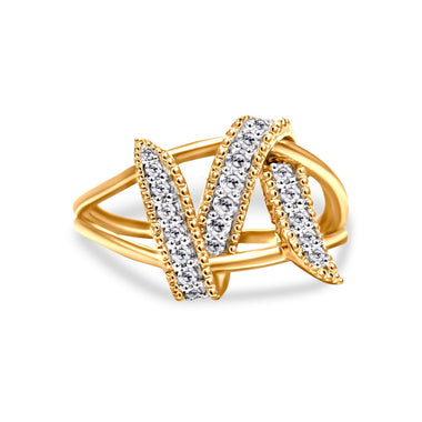 14K Yellow Gold Plated .925 Sterling Silver 1/4 Cttw Diamond Interlocking Bypass Ring (I-J Color, I1-I2 Clarity) - Size 7 - 0