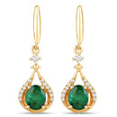 0.70 Carat Genuine Zambian Emerald and White Diamond 14K Yellow Gold Earrings-1