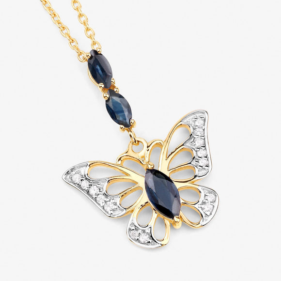 0.92 Carat Genuine Blue Sapphire and White Zircon .925 Sterling Silver Pendant