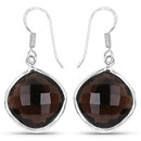 22.80 Carat Genuine Smoky Quartz .925 Sterling Silver Earrings-1