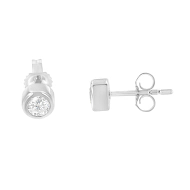10K White Gold 0.30 Cttw Round Brilliant-Cut Near Colorless Diamond Bezel-Set Stud Earrings (H-I Color, I1-I2 Clarity) - 0