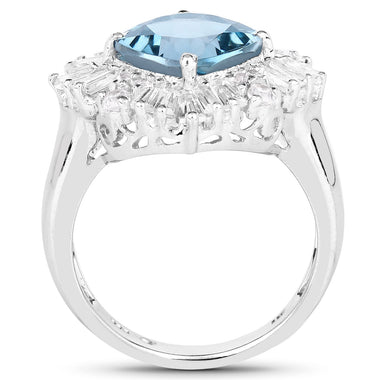 5.19 Carat Genuine London Blue Topaz & White Topaz .925 Sterling Silver Ring - 0