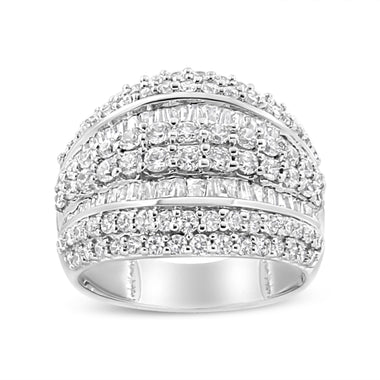 .925 Sterling Silver 2.00 Cttw Round and Baguette-Cut Diamond Cluster Ring (H-I Color, I1-I2 Clarity) - Size 7 - 0