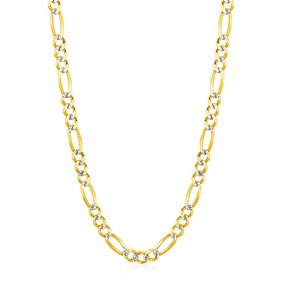 6.0mm 14K Yellow Gold Solid Pave Figaro Chain