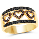 14K Yellow Gold Plated 0.32 Carat Genuine Black Diamond and Red Diamond .925 Sterling Silver Ring-1