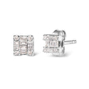 10K White Gold 1/7 Cttw Round and Baguette Diamond Mosaic Square Stud Earrings (H-I Color, I1-I2 Clarity)-2