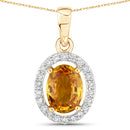 1.78 Carat Genuine Yellow Sapphire and White Diamond 14K Yellow Gold Pendant-1