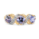 14K Yellow Gold Plated 1.20 Carat Genuine Tanzanite and White Topaz .925 Sterling Silver Ring-3