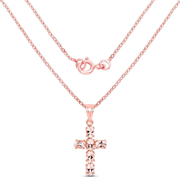 14K Rose Gold Plated 2.58 Carat Genuine Morganite .925 Sterling Silver Pendant