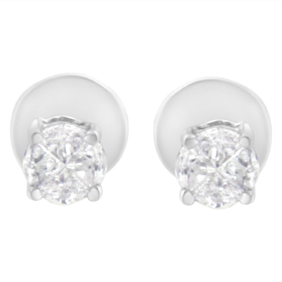 14K White Gold 1/2 Cttw Pie-Cut Diamond Solitaire Stud Earrings (H-I Color, SI1-SI2 Clarity)