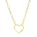 14k Yellow Gold Paperclip Chain Necklace with Heart Carabiner Clasp-2