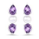 2.78 Carat Genuine Amethyst and Pearl .925 Sterling Silver Earrings-1