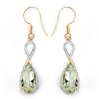 14K Yellow Gold Plated 10.10 Carat Genuine Green Amethyst .925 Sterling Silver Earrings