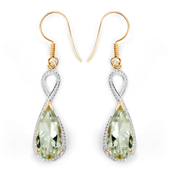 14K Yellow Gold Plated 10.10 Carat Genuine Green Amethyst .925 Sterling Silver Earrings