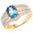 14K Yellow Gold Plated 2.30 Carat Genuine London Blue Topaz and White Topaz .925 Sterling Silver Ring-1