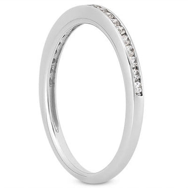 14k White Gold Slim Profile Diamond Channel Set Wedding Ring Band - 0
