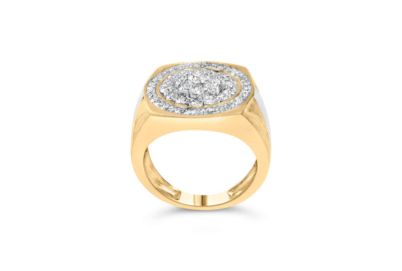 10K Yellow Gold 1 1/2 Cttw Diamond Cluster and Halo Signet Mens Ring (K-L Color, I1-I2 Clarity) - Size 10